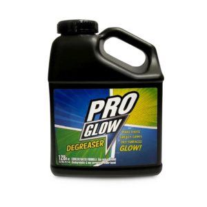 ProGlow biodegradeable degreaser in a black 128 oz jug